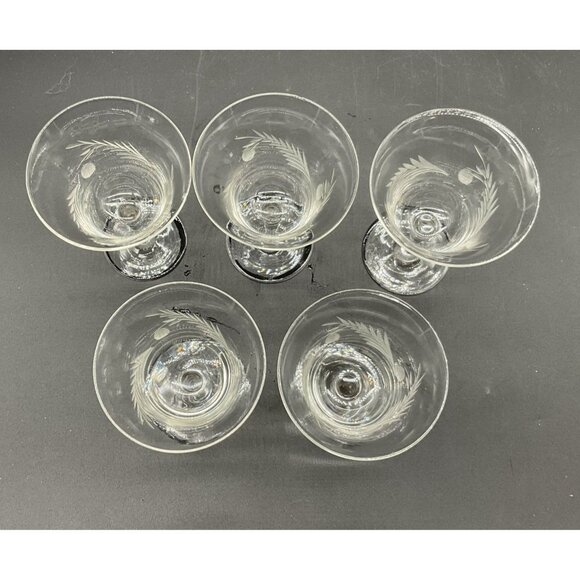 Set Of 5 Vintage Etched Crystal Cocktail Liquor Glasses 4.5"H x 3"D - Picture 4 of 7